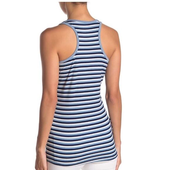 Poof! Sporty Athletic Retro Bright Blue Striped Racerback Tank Modern Chic Large - Picture 2 of 10